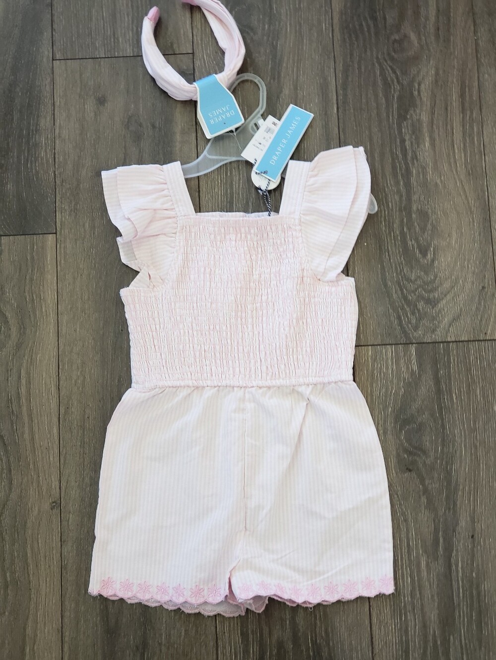 Draper James Girls Eyelet Smocked Romper Short Set With Headband New With Tags